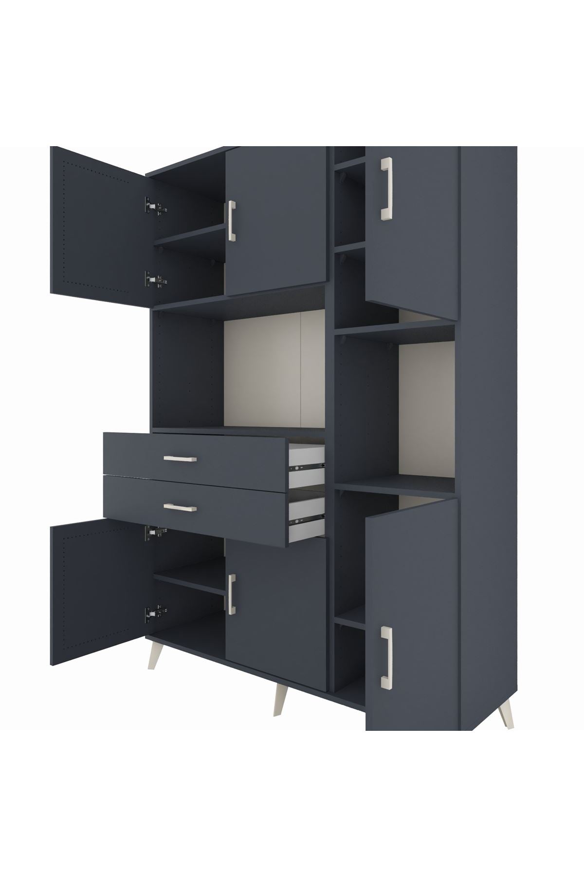 Hyperion Dolap 9 Raflı 2 Çekmeceli 6 Kapaklı 132x44x195 Antrasit-Antrasit/Antrasit