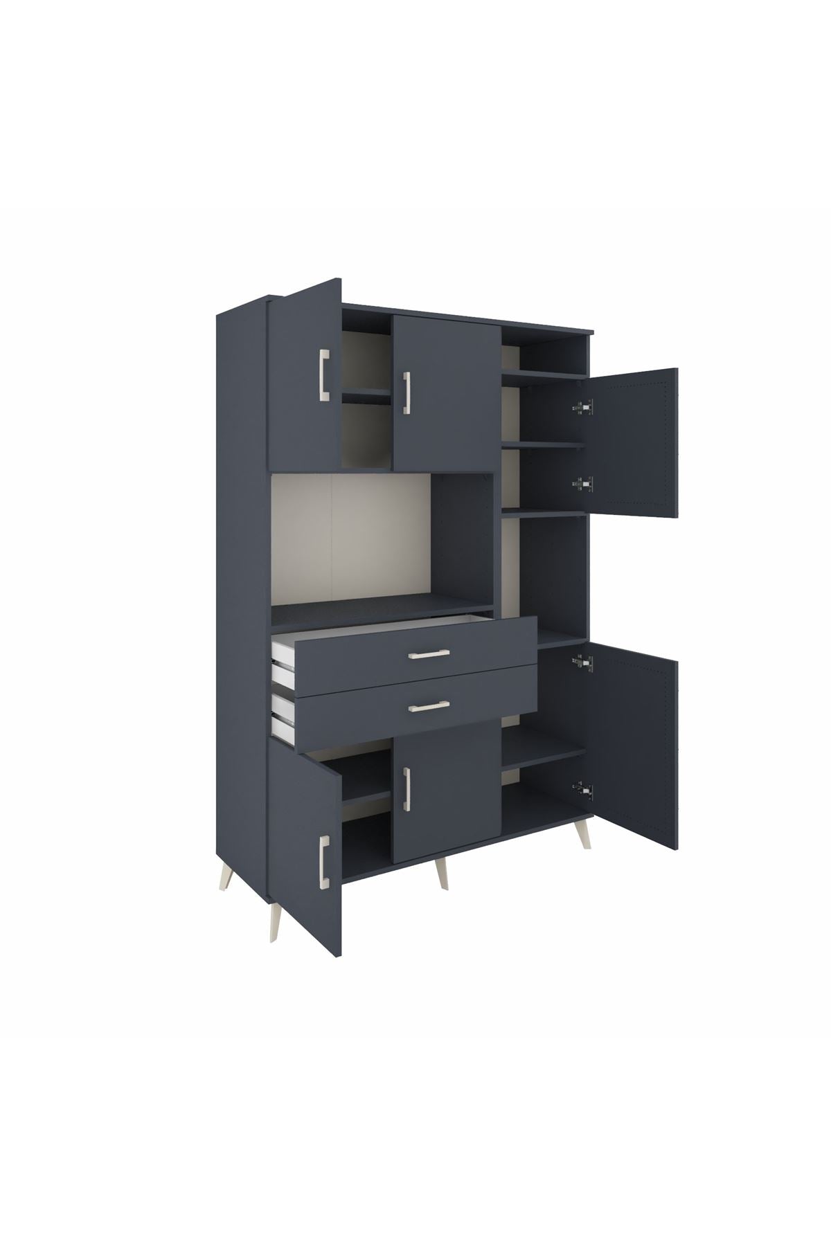 Hyperion Dolap 9 Raflı 2 Çekmeceli 6 Kapaklı 132x44x195 Antrasit-Antrasit/Antrasit