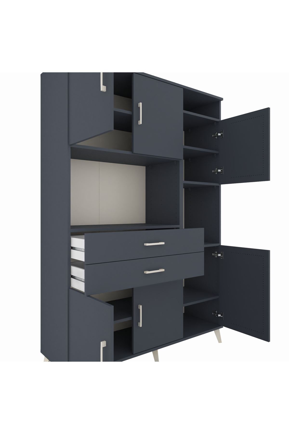 Hyperion Dolap 9 Raflı 2 Çekmeceli 6 Kapaklı 132x44x195 Antrasit-Antrasit/Antrasit