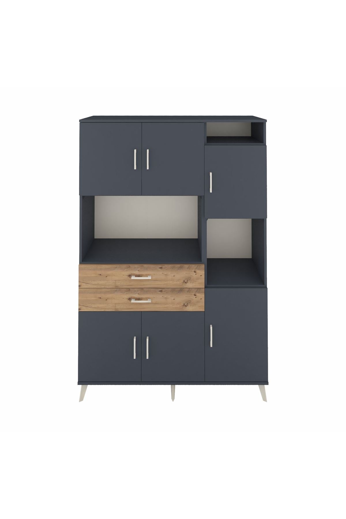 Hyperion Dolap 9 Raflı 2 Çekmeceli 6 Kapaklı 132x44x195 Antrasit-Antrasit/Çam