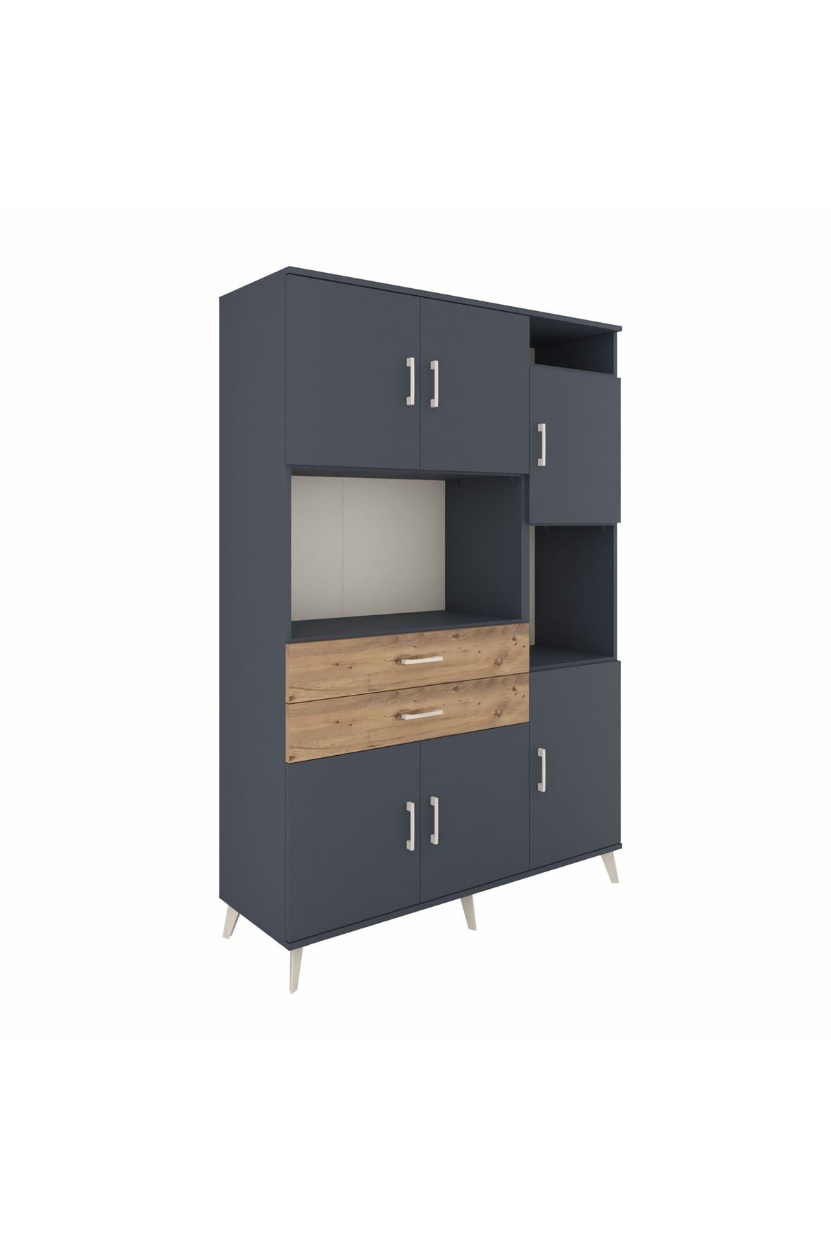 Hyperion Dolap 9 Raflı 2 Çekmeceli 6 Kapaklı 132x44x195 Antrasit-Antrasit/Çam