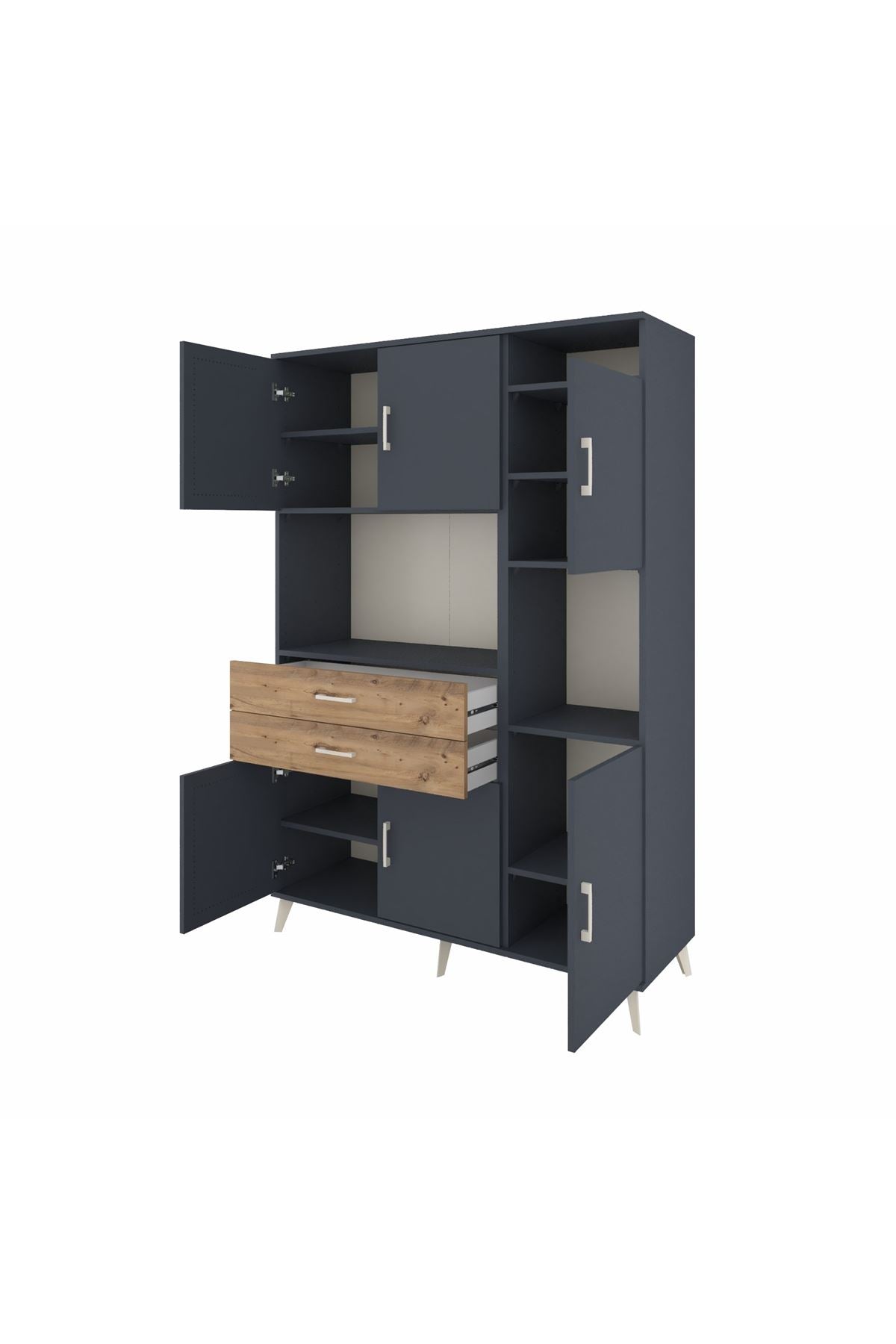 Hyperion Dolap 9 Raflı 2 Çekmeceli 6 Kapaklı 132x44x195 Antrasit-Antrasit/Çam