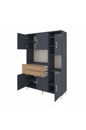 Hyperion Dolap 9 Raflı 2 Çekmeceli 6 Kapaklı 132x44x195 Antrasit-Antrasit/Çam