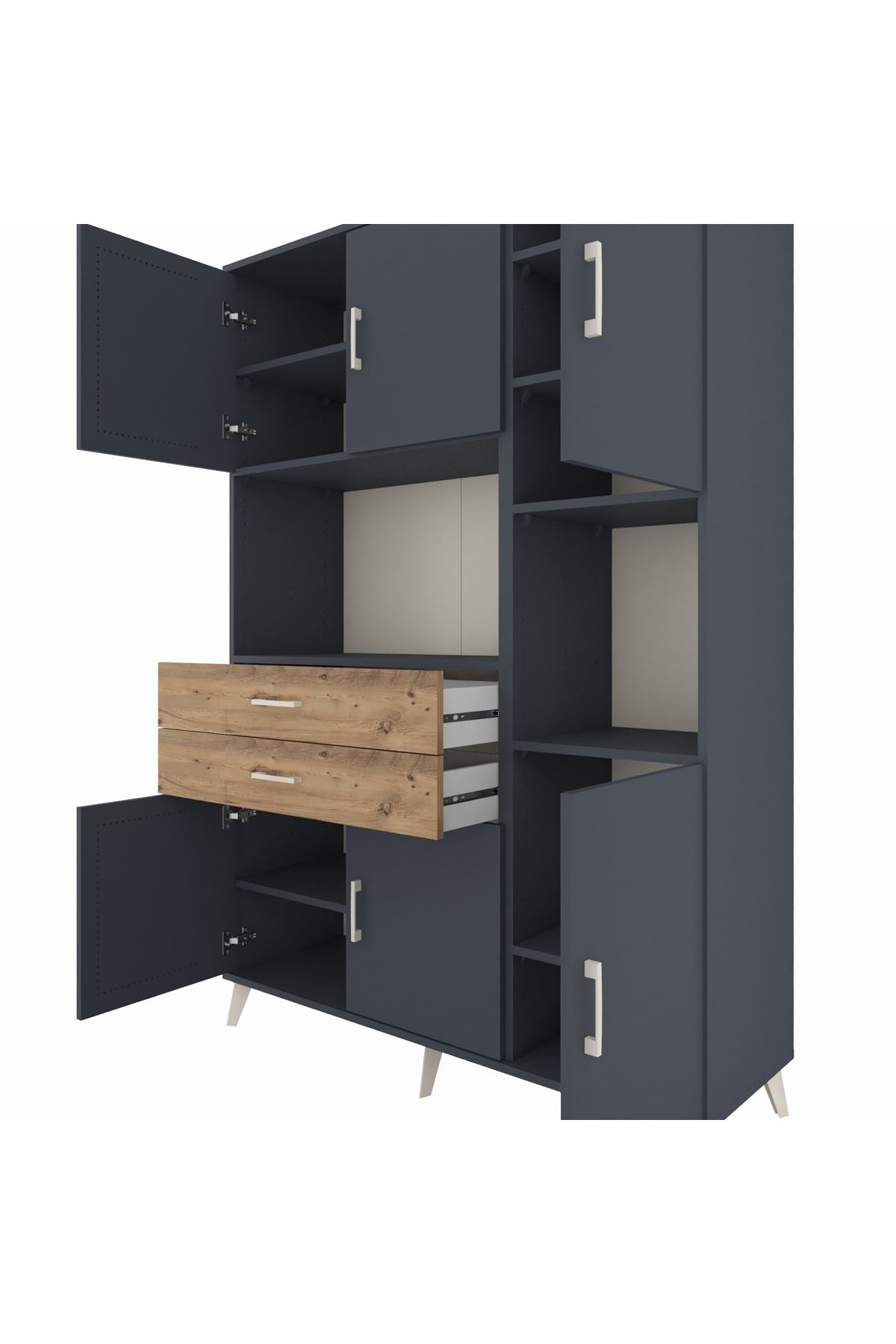 Hyperion Dolap 9 Raflı 2 Çekmeceli 6 Kapaklı 132x44x195 Antrasit-Antrasit/Çam