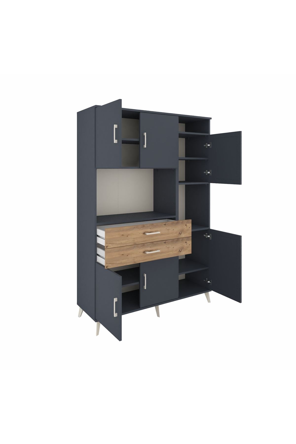 Hyperion Dolap 9 Raflı 2 Çekmeceli 6 Kapaklı 132x44x195 Antrasit-Antrasit/Çam