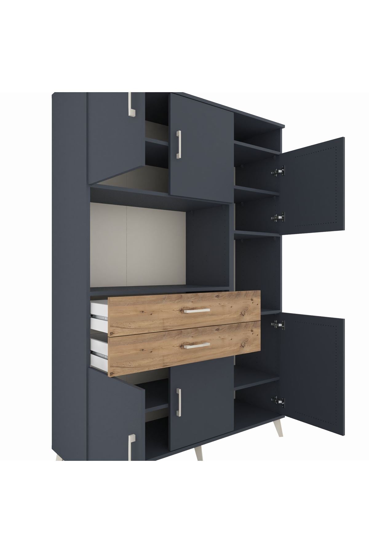 Hyperion Dolap 9 Raflı 2 Çekmeceli 6 Kapaklı 132x44x195 Antrasit-Antrasit/Çam