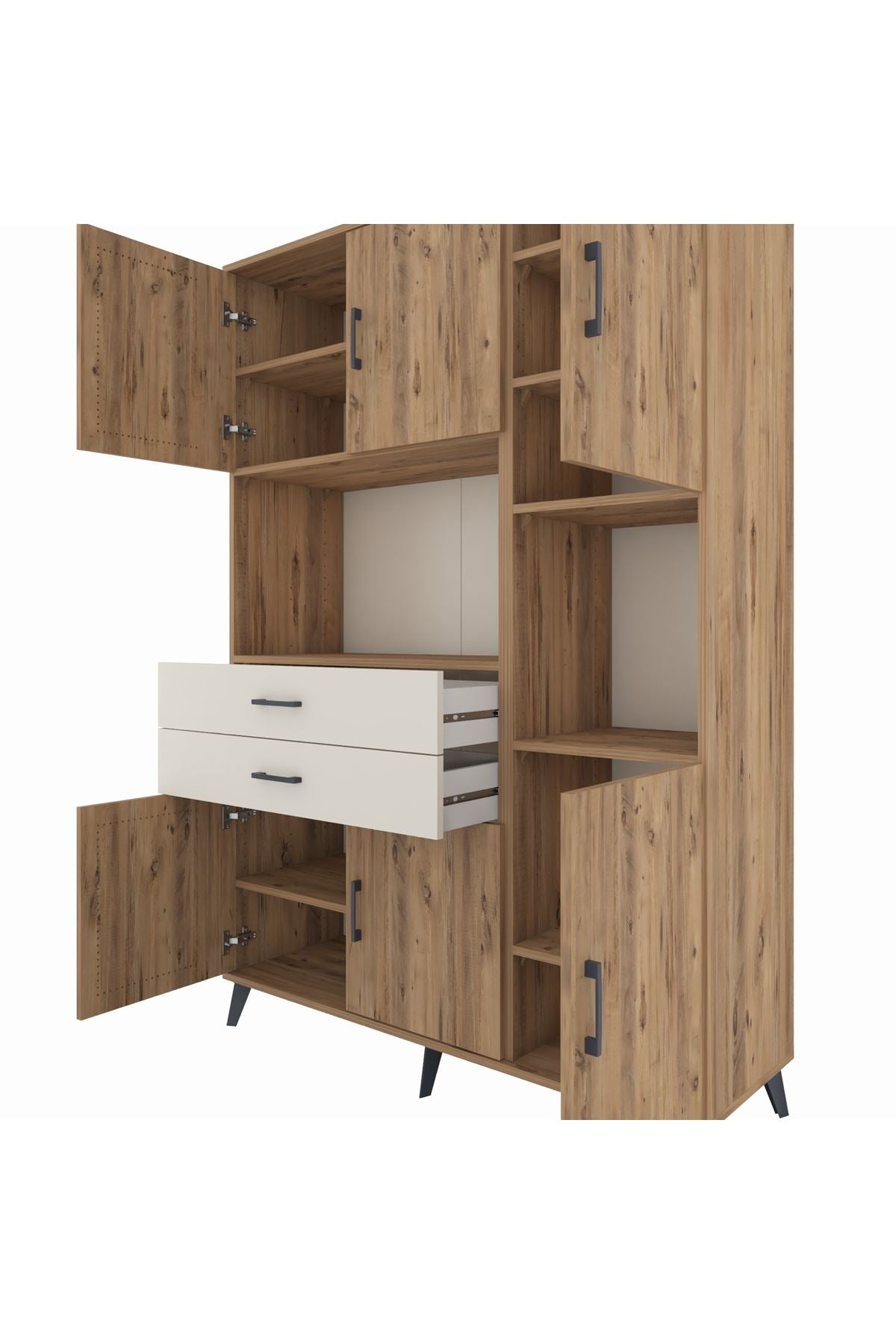 Hyperion Dolap 9 Raflı 2 Çekmeceli 6 Kapaklı 132x44x195 Çam-Çam/Aytaşı