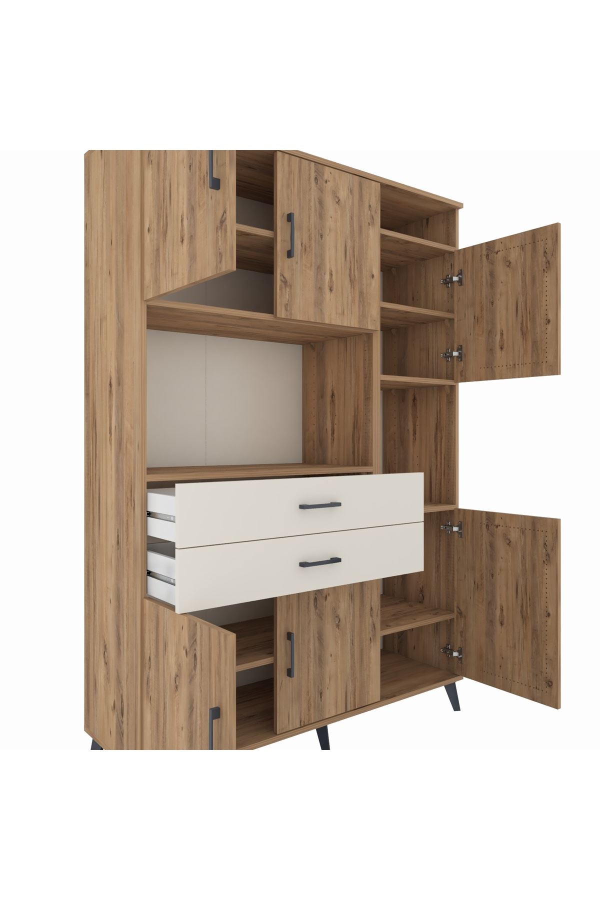 Hyperion Dolap 9 Raflı 2 Çekmeceli 6 Kapaklı 132x44x195 Çam-Çam/Aytaşı