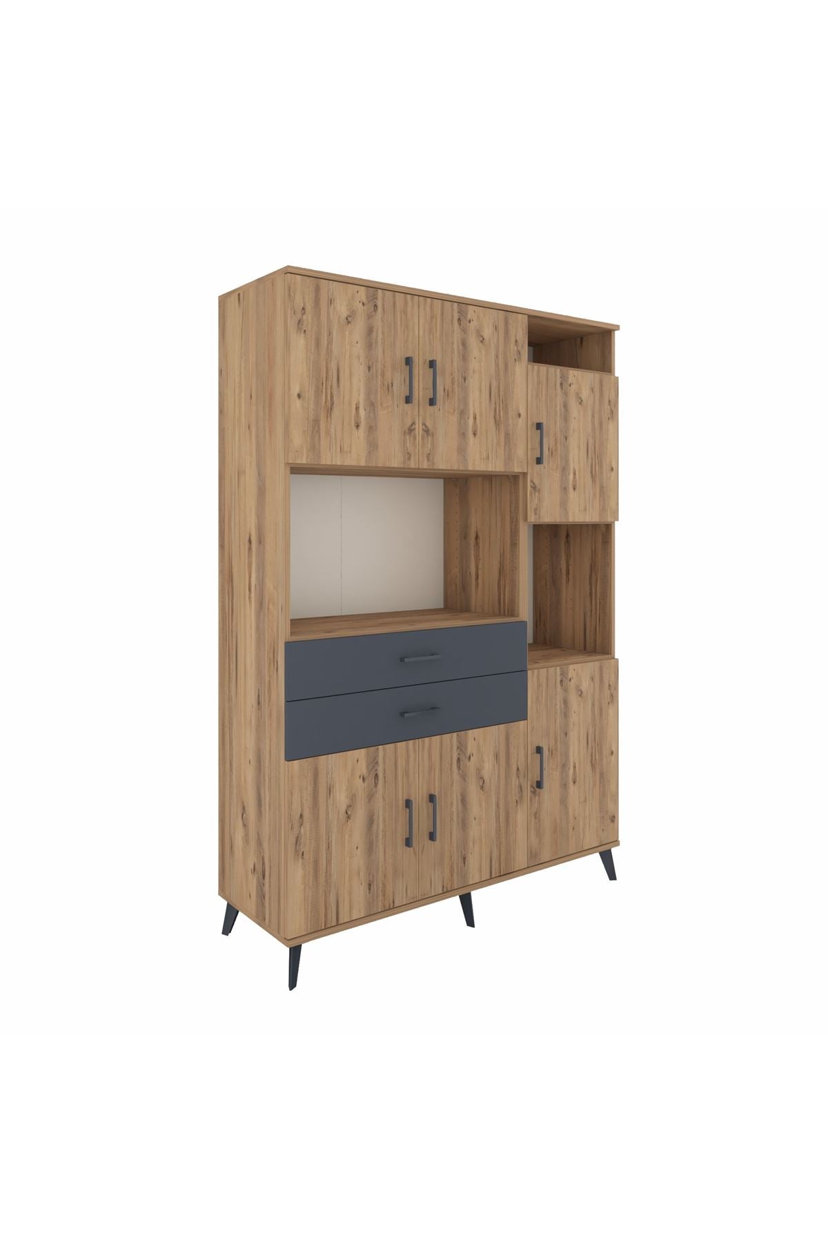 Hyperion Dolap 9 Raflı 2 Çekmeceli 6 Kapaklı 132x44x195 Çam-Çam/Antrasit