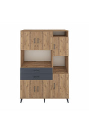 Hyperion Dolap 9 Raflı 2 Çekmeceli 6 Kapaklı 132x44x195 Çam-Çam/Antrasit