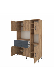 Hyperion Dolap 9 Raflı 2 Çekmeceli 6 Kapaklı 132x44x195 Çam-Çam/Antrasit