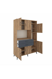 Hyperion Dolap 9 Raflı 2 Çekmeceli 6 Kapaklı 132x44x195 Çam-Çam/Antrasit