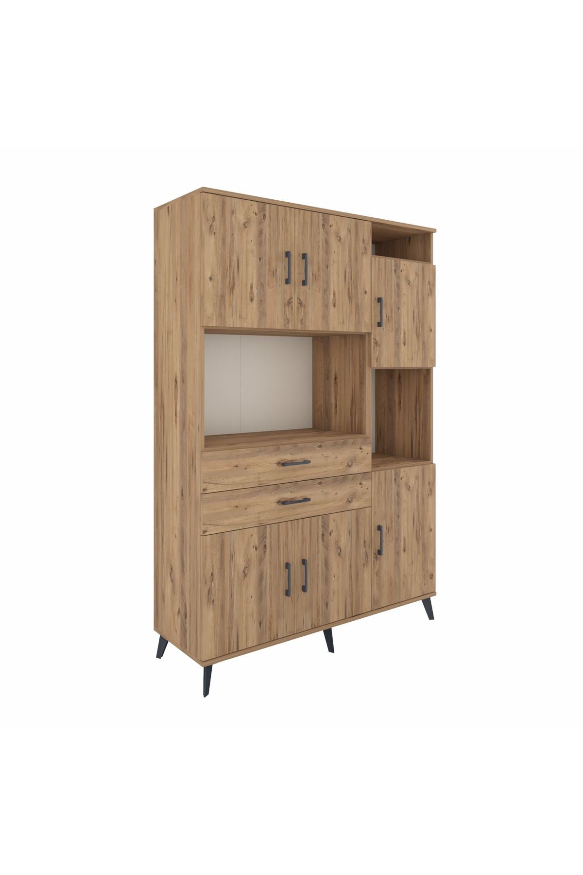 Hyperion Dolap 9 Raflı 2 Çekmeceli 6 Kapaklı 132x44x195 Çam-Çam/Çam