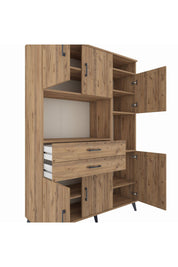 Hyperion Dolap 9 Raflı 2 Çekmeceli 6 Kapaklı 132x44x195 Çam-Çam/Çam