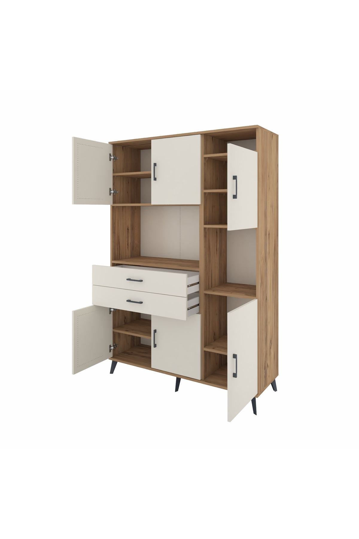 Hyperion Dolap 9 Raflı 2 Çekmeceli 6 Kapaklı 132x44x195 Çam-Aytaşı/Aytaşı