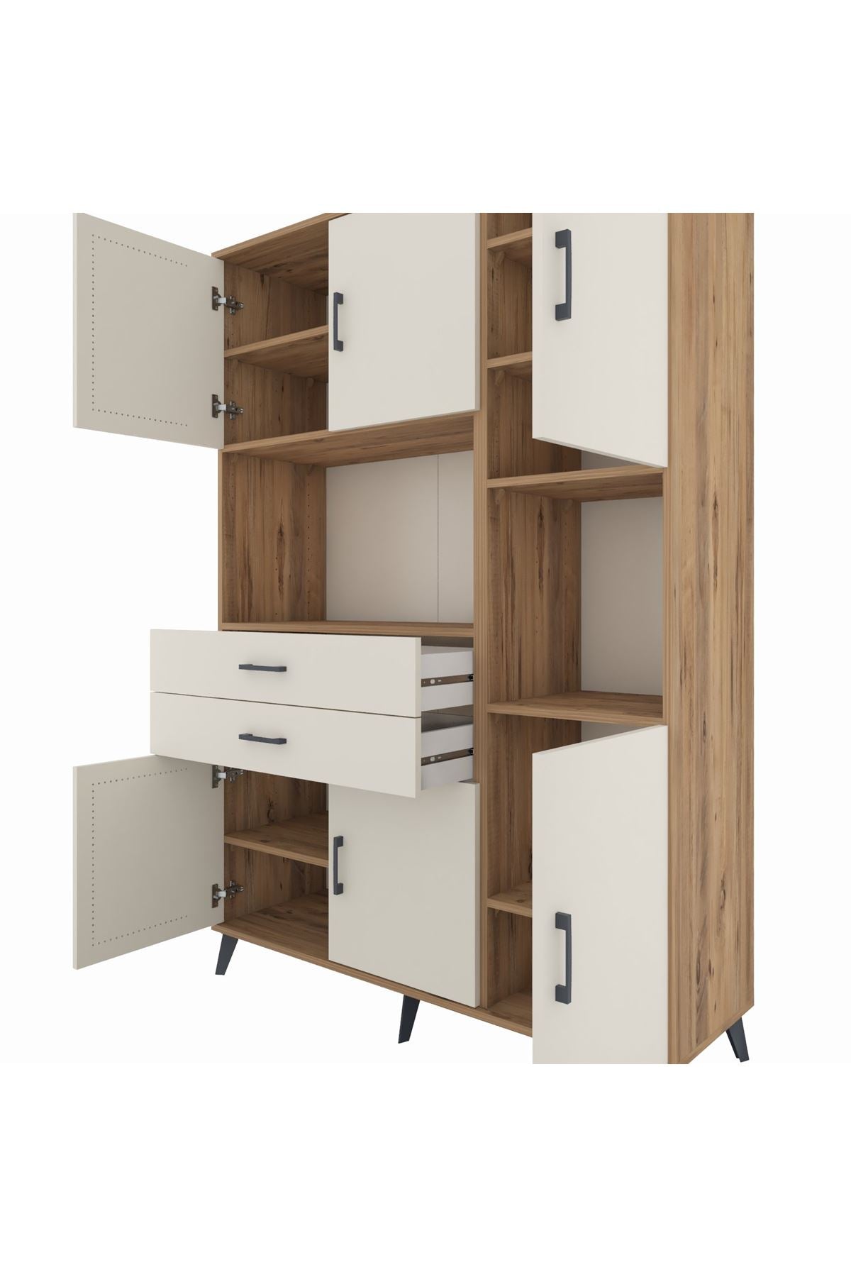 Hyperion Dolap 9 Raflı 2 Çekmeceli 6 Kapaklı 132x44x195 Çam-Aytaşı/Aytaşı