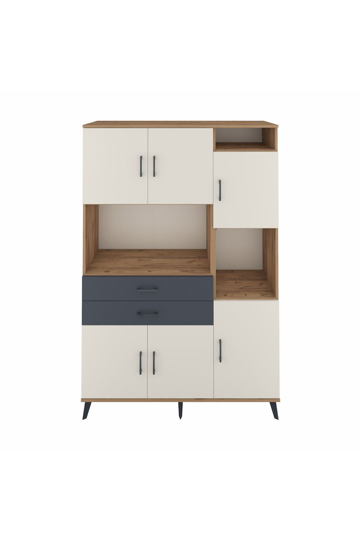 Hyperion Dolap 9 Raflı 2 Çekmeceli 6 Kapaklı 132x44x195 Çam-Aytaşı/Antrasit