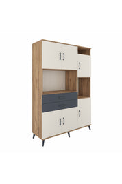 Hyperion Dolap 9 Raflı 2 Çekmeceli 6 Kapaklı 132x44x195 Çam-Aytaşı/Antrasit