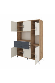 Hyperion Dolap 9 Raflı 2 Çekmeceli 6 Kapaklı 132x44x195 Çam-Aytaşı/Antrasit