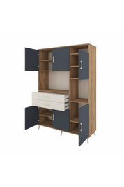 Hyperion Dolap 9 Raflı 2 Çekmeceli 6 Kapaklı 132x44x195 Çam-Antrasit/Aytaşı