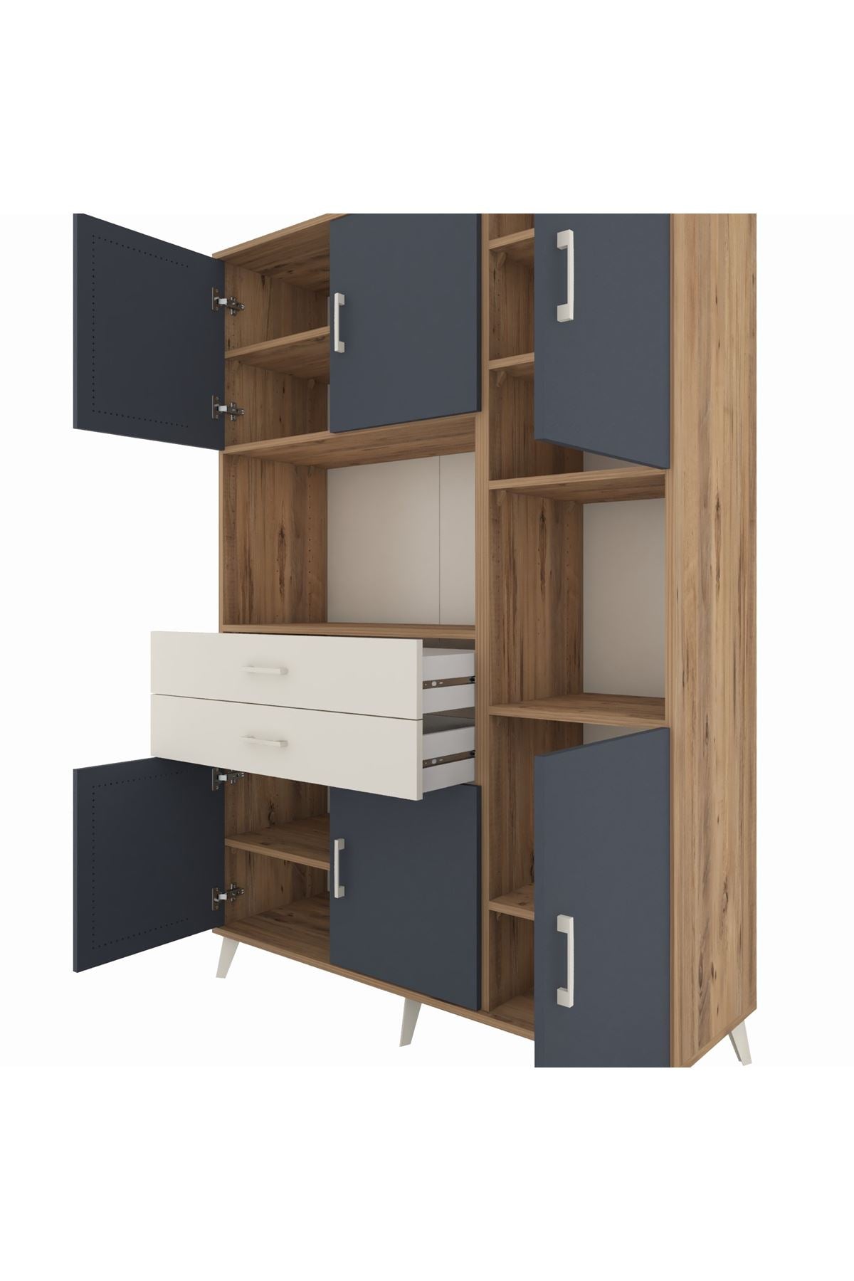 Hyperion Dolap 9 Raflı 2 Çekmeceli 6 Kapaklı 132x44x195 Çam-Antrasit/Aytaşı