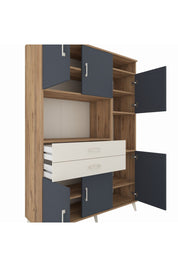 Hyperion Dolap 9 Raflı 2 Çekmeceli 6 Kapaklı 132x44x195 Çam-Antrasit/Aytaşı