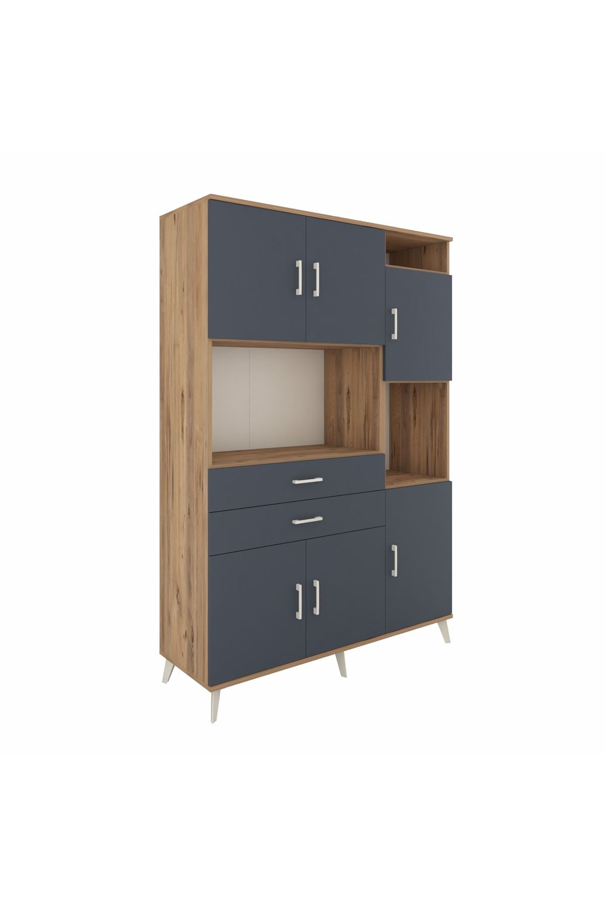 Hyperion Dolap 9 Raflı 2 Çekmeceli 6 Kapaklı 132x44x195 Çam-Antrasit/Antrasit