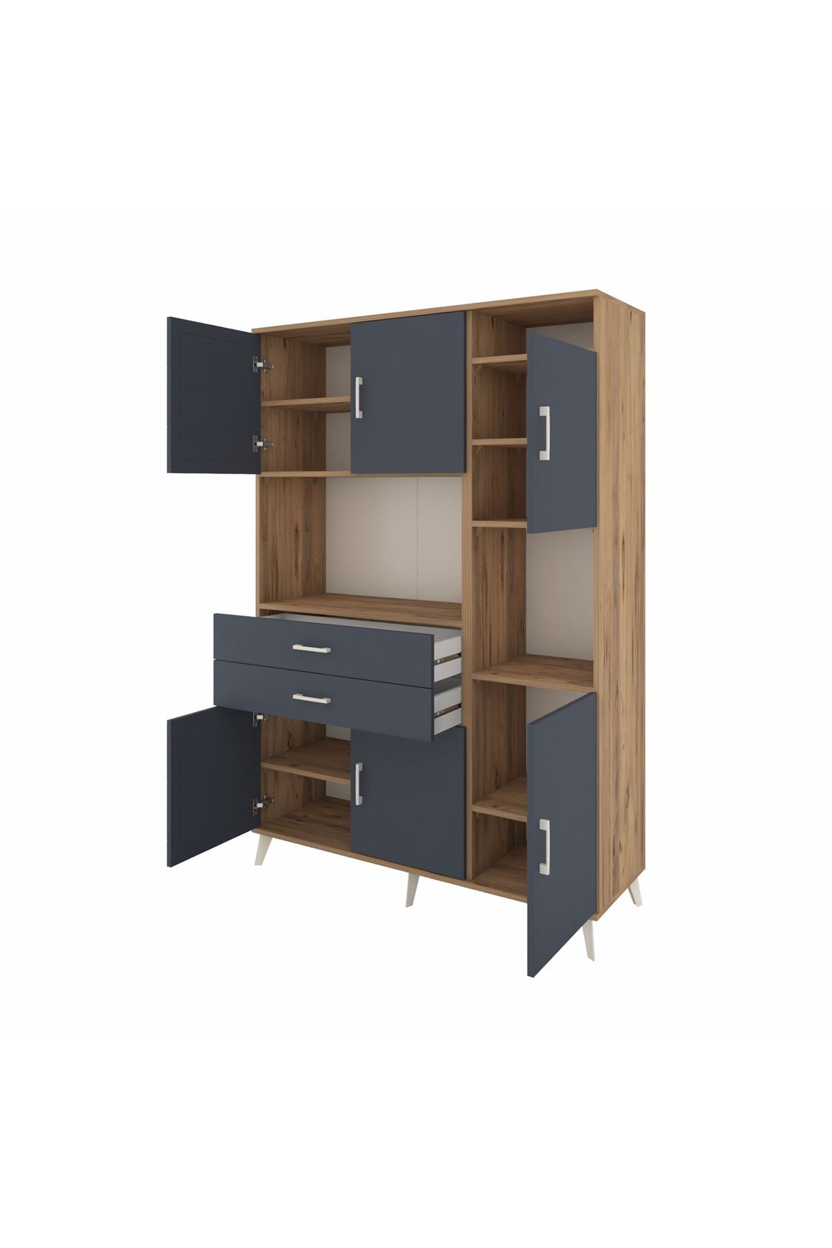 Hyperion Dolap 9 Raflı 2 Çekmeceli 6 Kapaklı 132x44x195 Çam-Antrasit/Antrasit