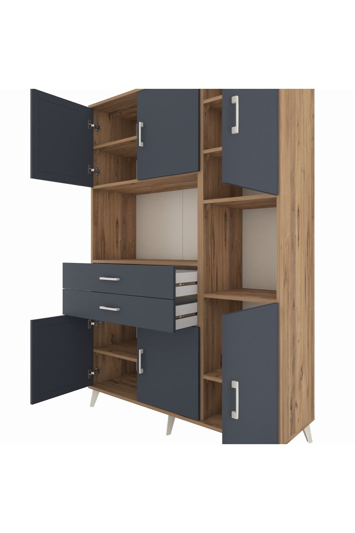 Hyperion Dolap 9 Raflı 2 Çekmeceli 6 Kapaklı 132x44x195 Çam-Antrasit/Antrasit