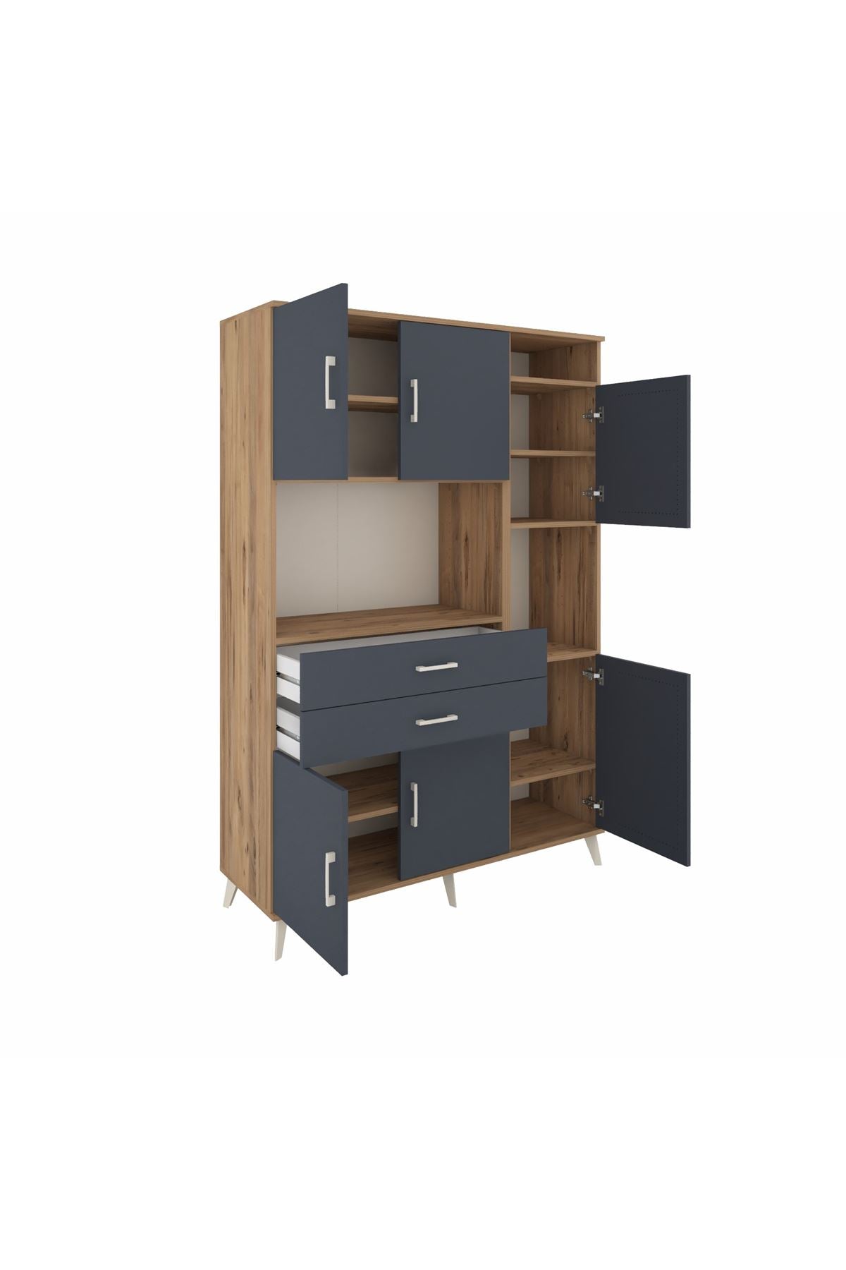 Hyperion Dolap 9 Raflı 2 Çekmeceli 6 Kapaklı 132x44x195 Çam-Antrasit/Antrasit