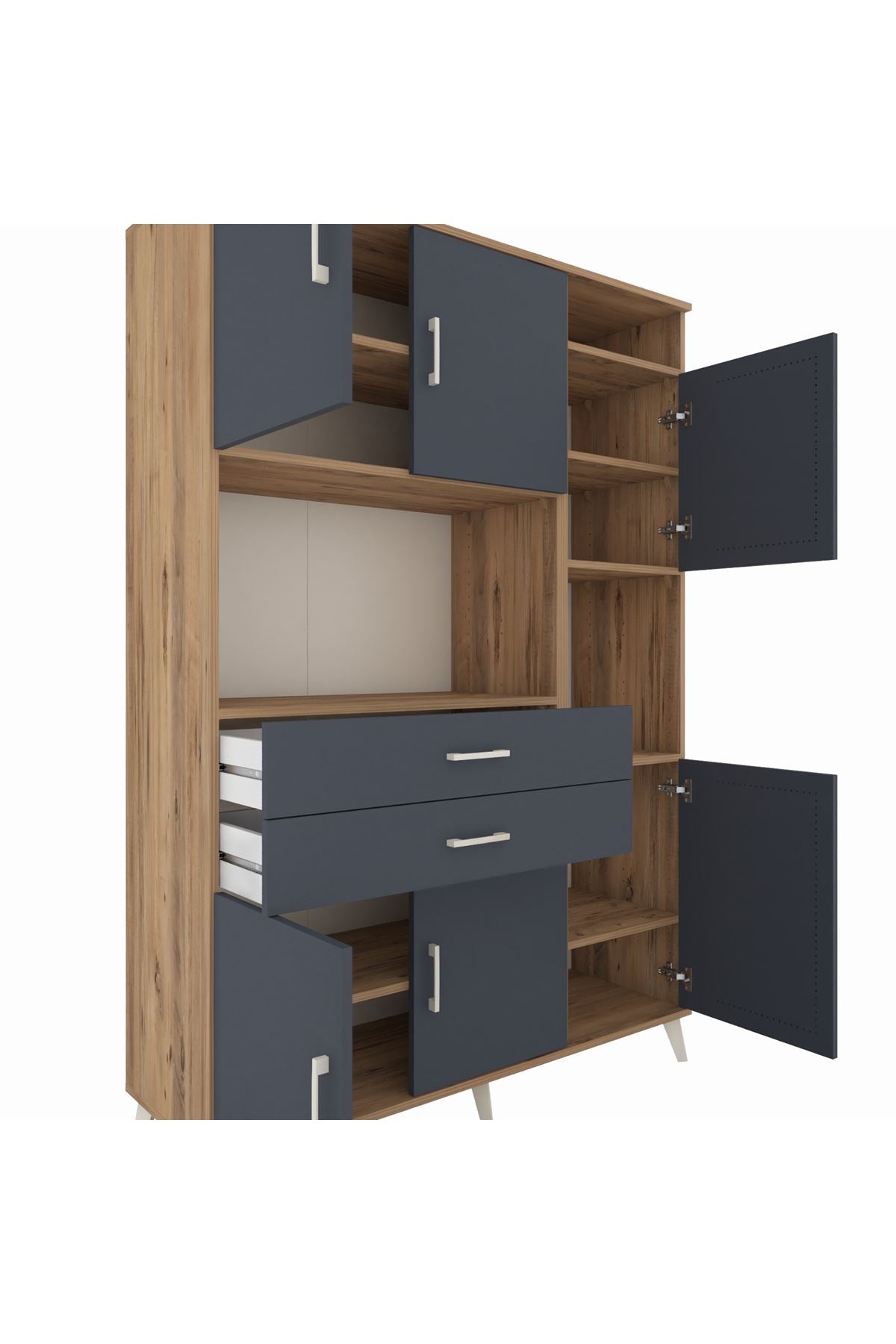 Hyperion Dolap 9 Raflı 2 Çekmeceli 6 Kapaklı 132x44x195 Çam-Antrasit/Antrasit