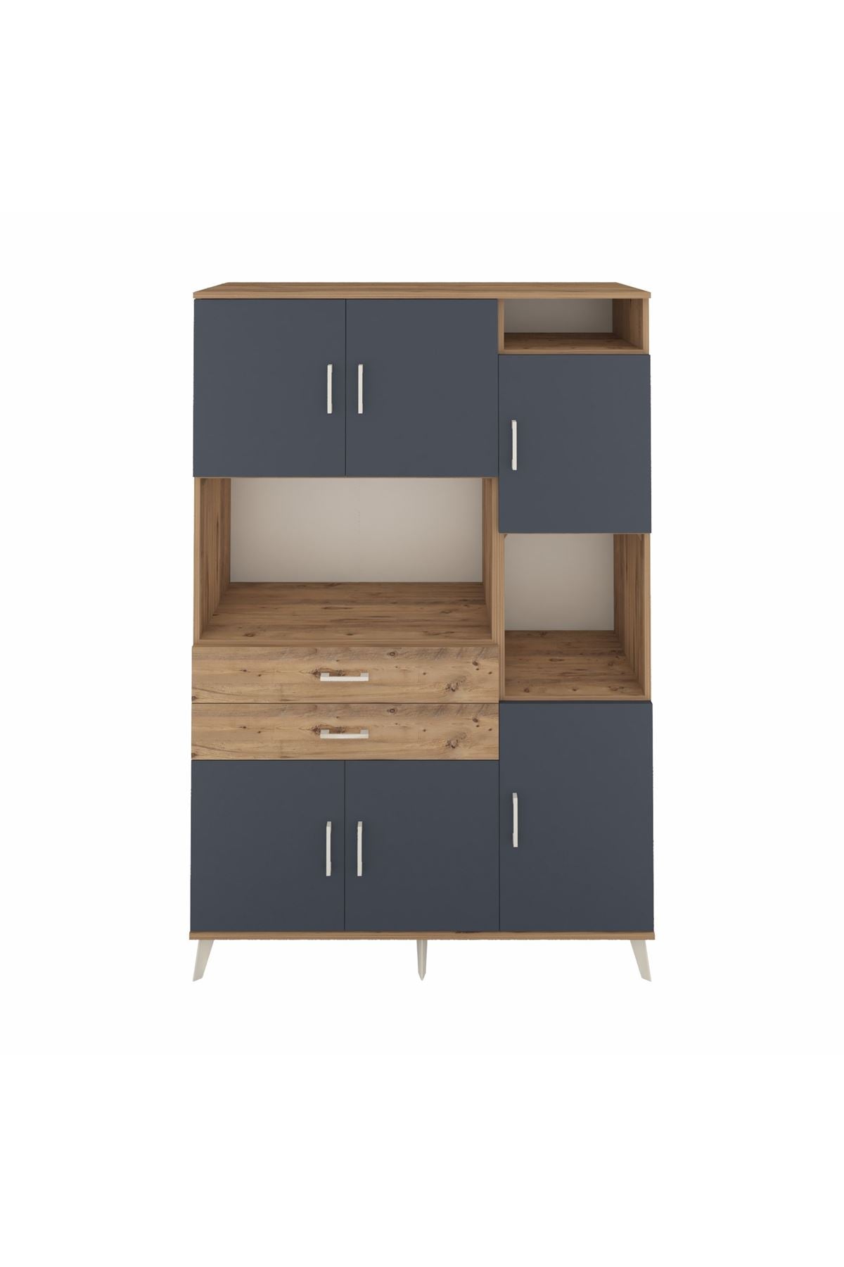 Hyperion Dolap 9 Raflı 2 Çekmeceli 6 Kapaklı 132x44x195 Çam-Antrasit/Çam