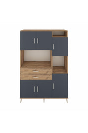 Hyperion Dolap 9 Raflı 2 Çekmeceli 6 Kapaklı 132x44x195 Çam-Antrasit/Çam