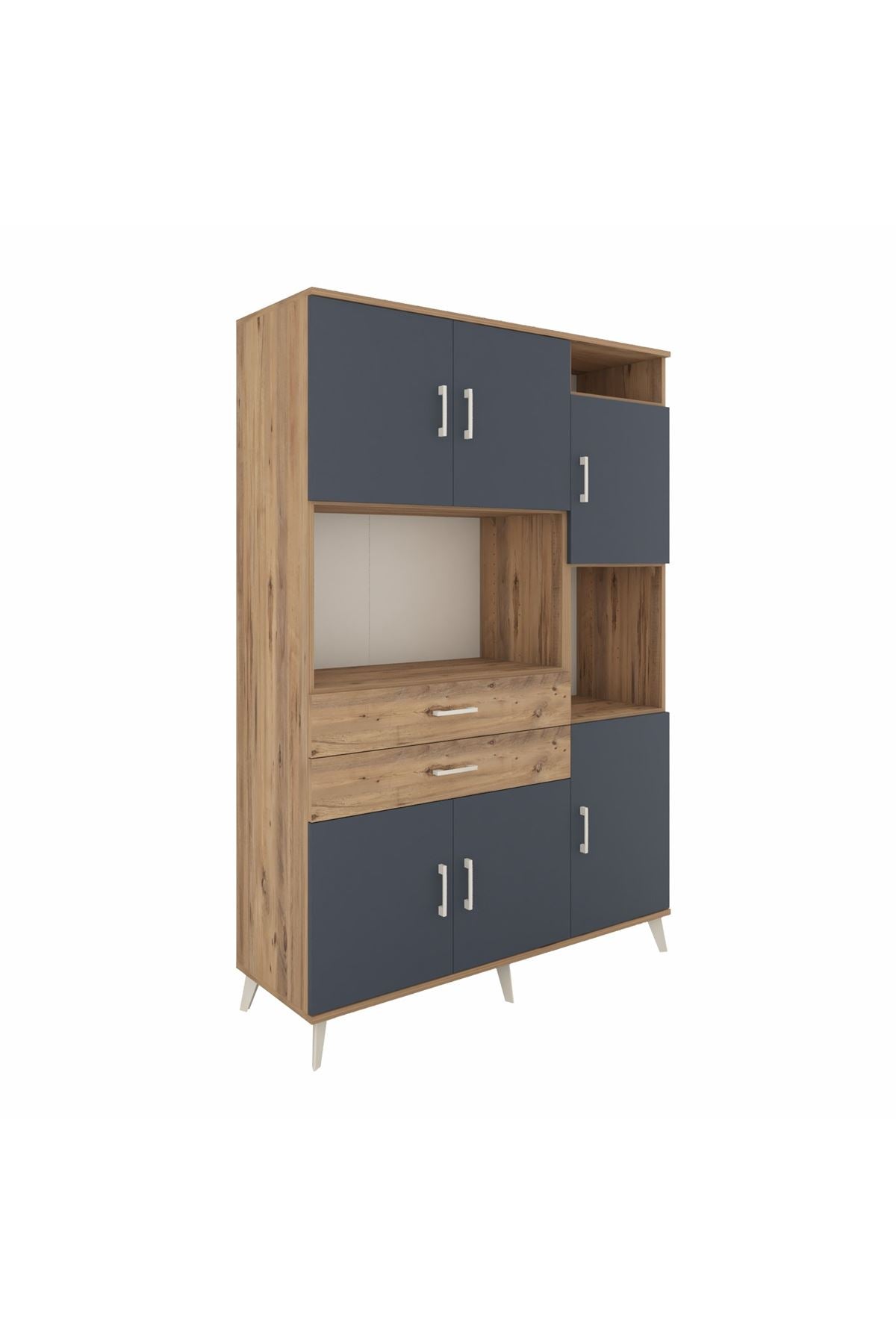 Hyperion Dolap 9 Raflı 2 Çekmeceli 6 Kapaklı 132x44x195 Çam-Antrasit/Çam