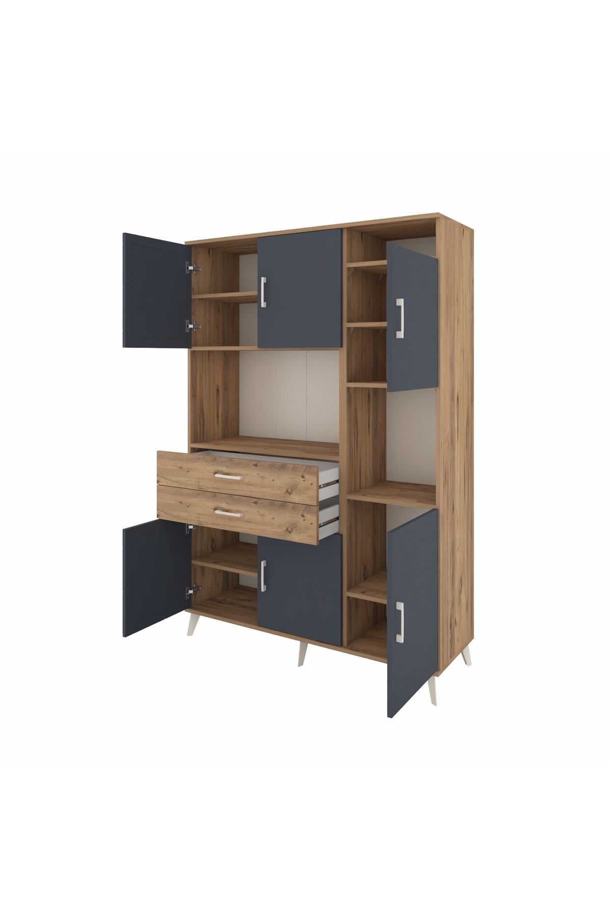 Hyperion Dolap 9 Raflı 2 Çekmeceli 6 Kapaklı 132x44x195 Çam-Antrasit/Çam