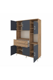 Hyperion Dolap 9 Raflı 2 Çekmeceli 6 Kapaklı 132x44x195 Çam-Antrasit/Çam