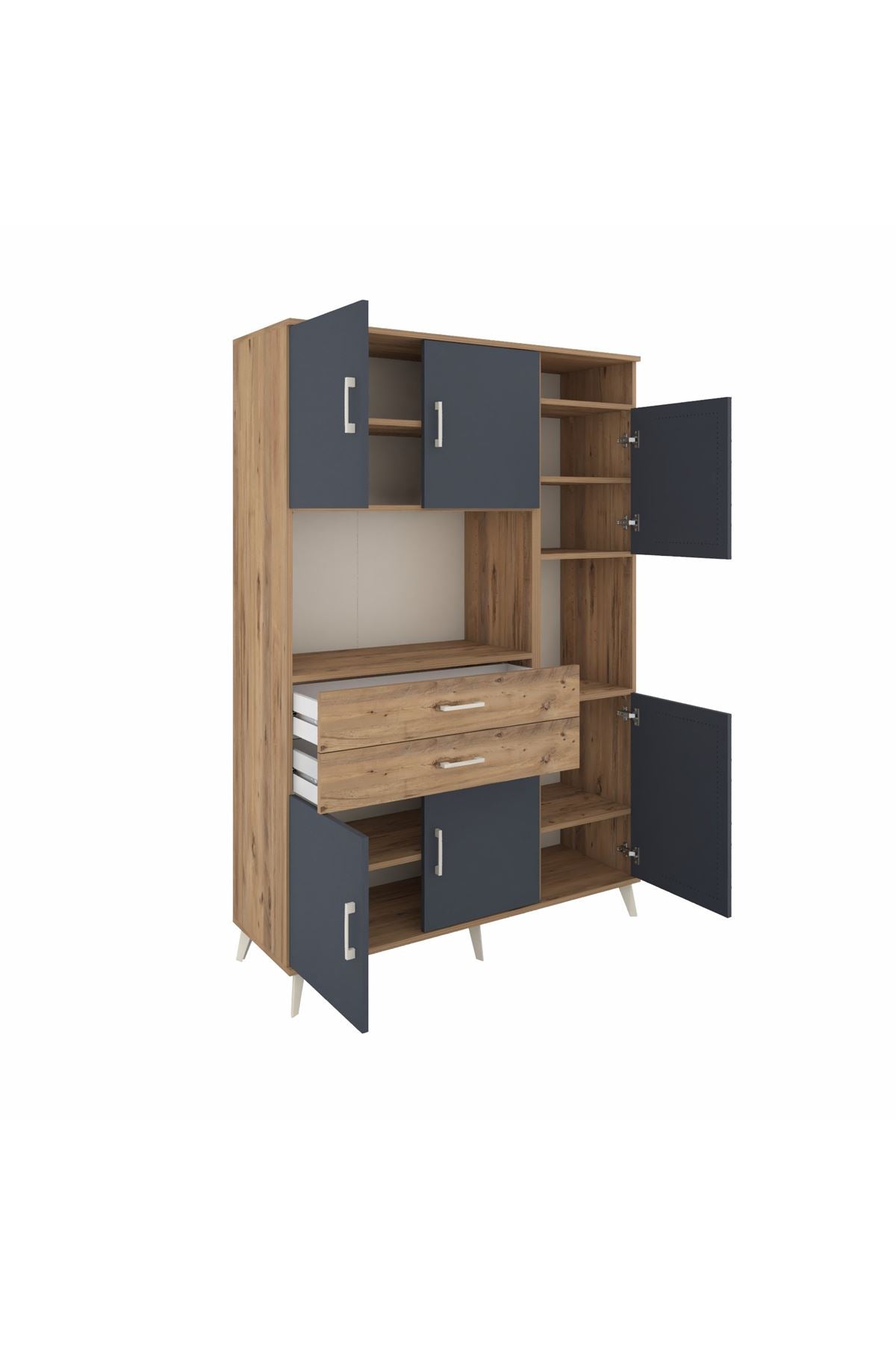 Hyperion Dolap 9 Raflı 2 Çekmeceli 6 Kapaklı 132x44x195 Çam-Antrasit/Çam