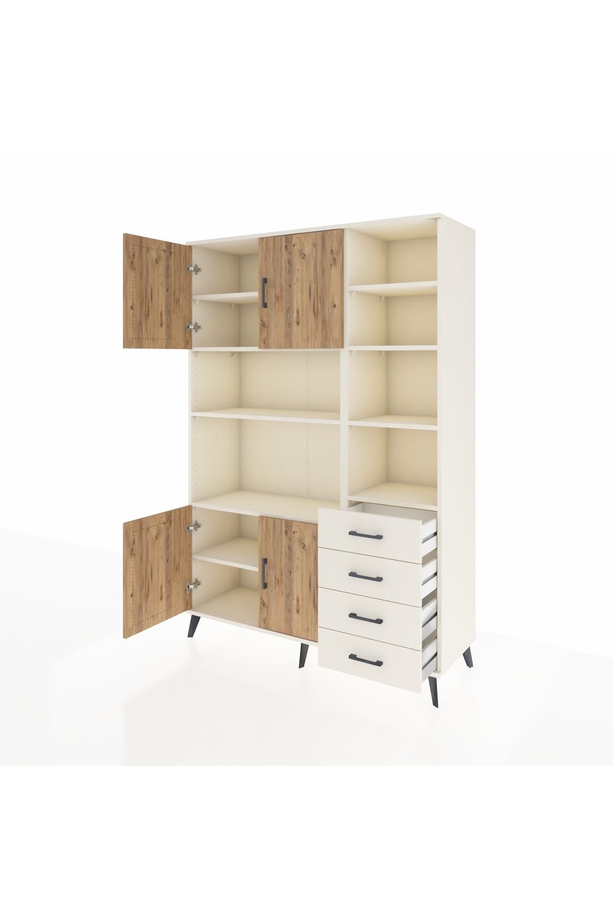 Hyperion Dolap 9 Raflı 4 Çekmeceli 4 Kapaklı 132x44x195 Aytaşı-Çam/Aytaşı