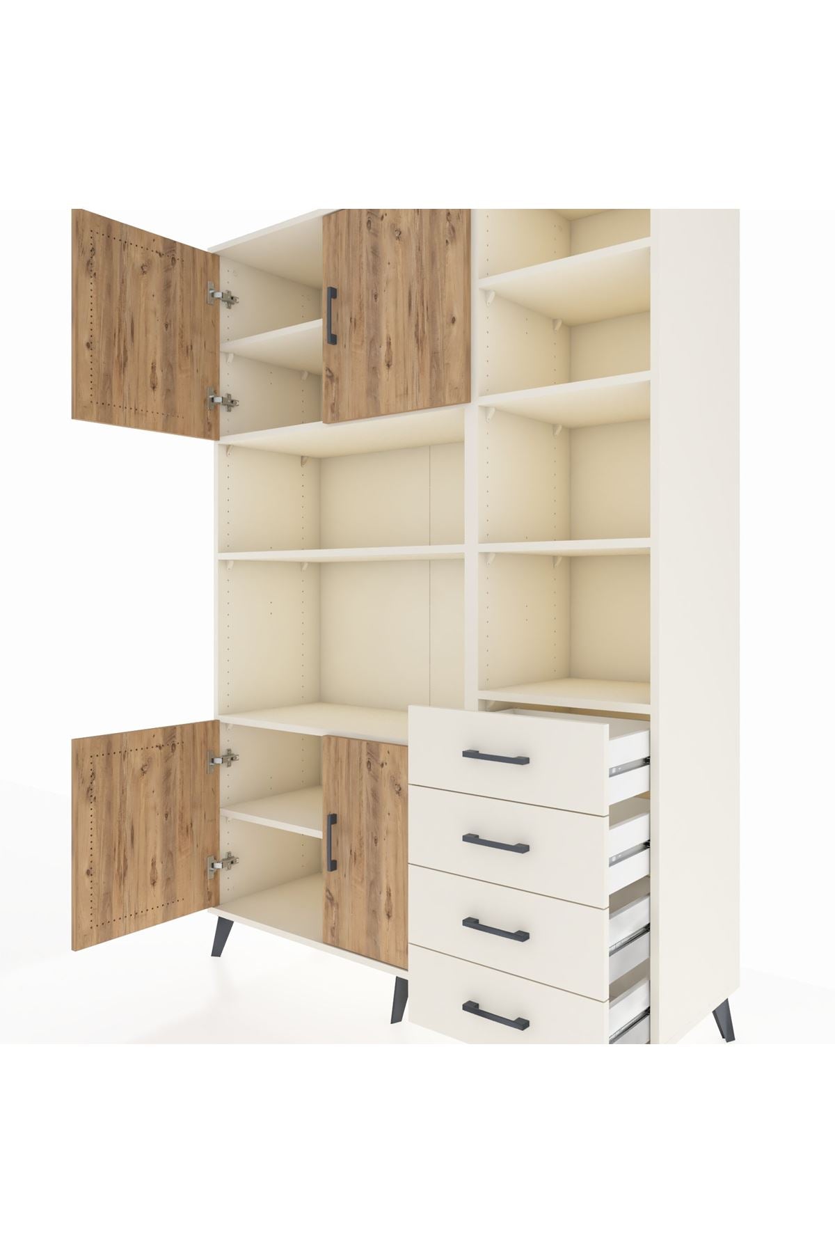 Hyperion Dolap 9 Raflı 4 Çekmeceli 4 Kapaklı 132x44x195 Aytaşı-Çam/Aytaşı