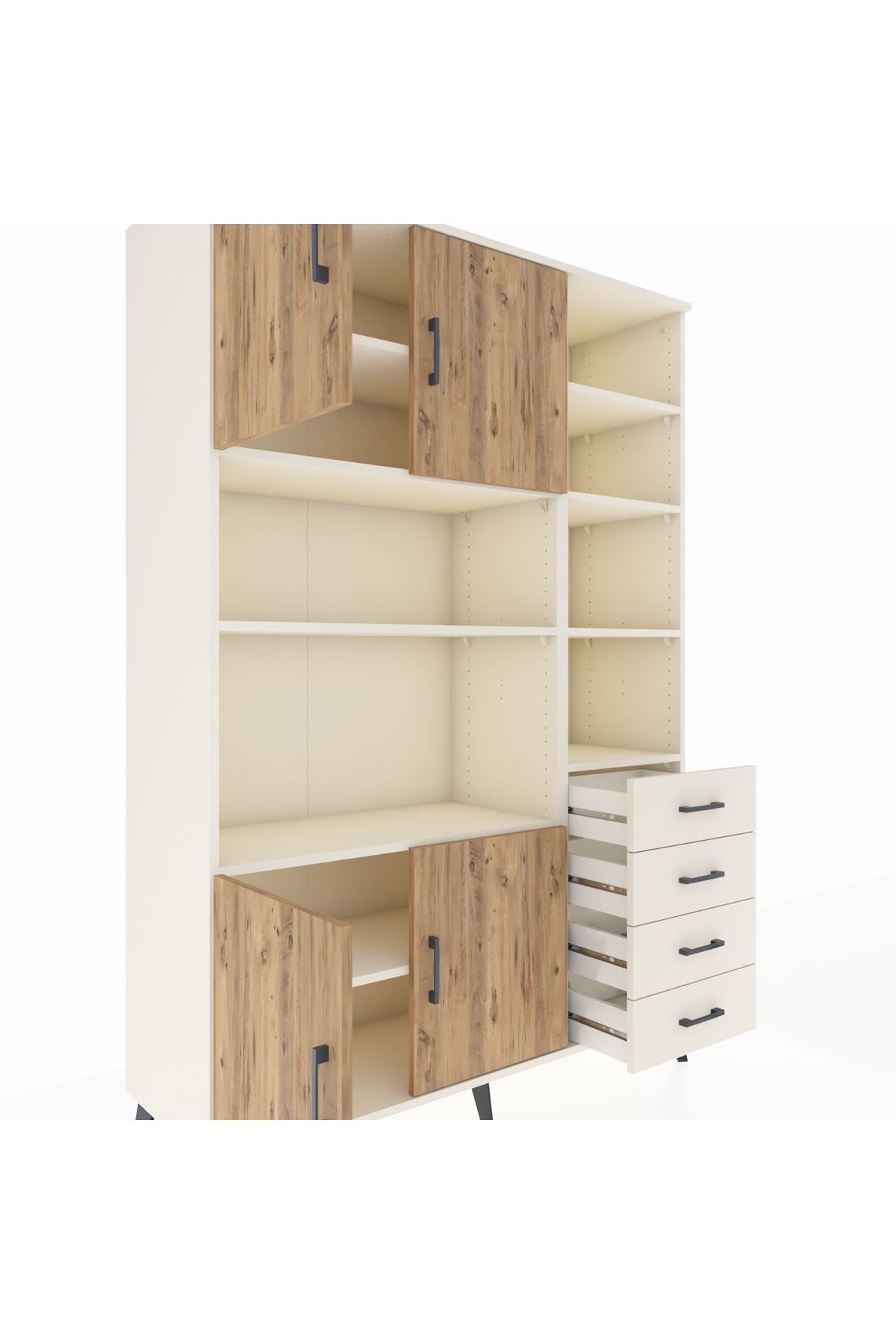 Hyperion Dolap 9 Raflı 4 Çekmeceli 4 Kapaklı 132x44x195 Aytaşı-Çam/Aytaşı