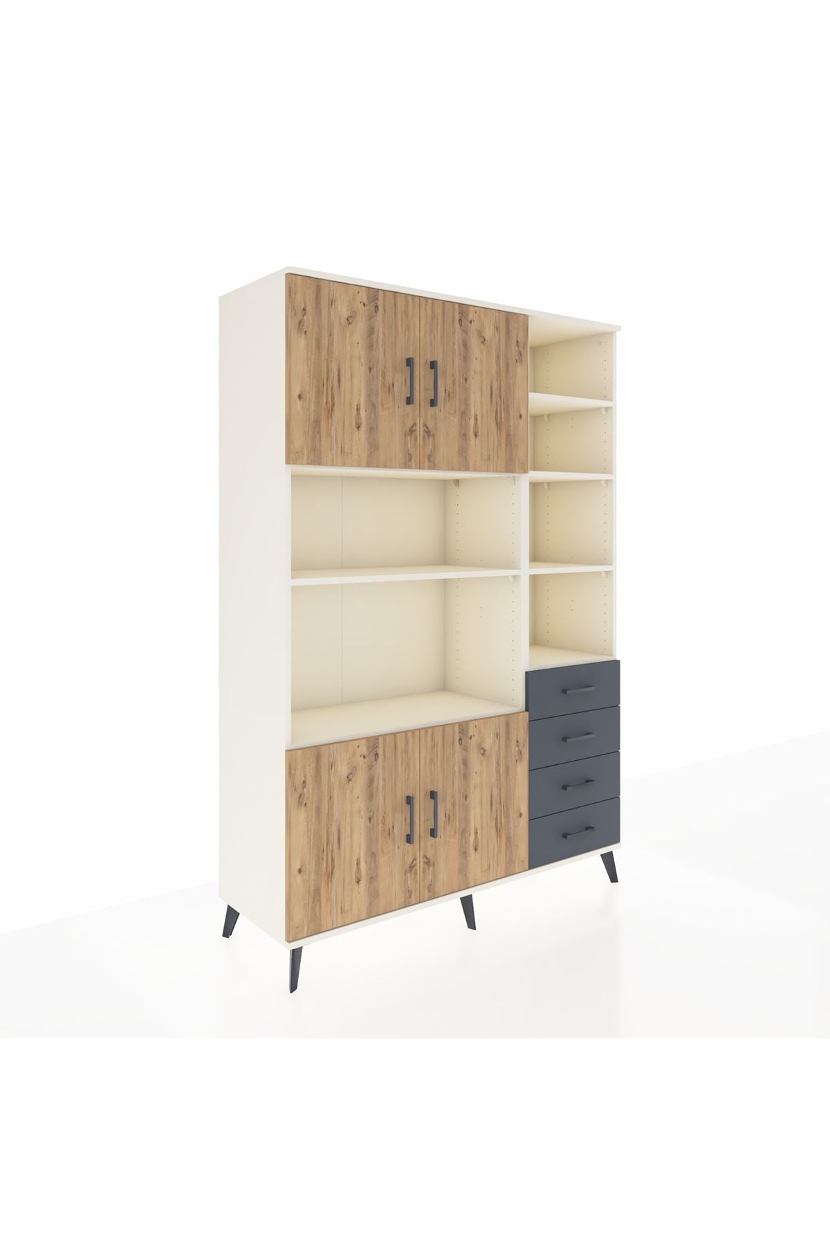 Hyperion Dolap 9 Raflı 4 Çekmeceli 4 Kapaklı 132x44x195 Aytaşı-Çam/Antrasit