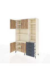 Hyperion Dolap 9 Raflı 4 Çekmeceli 4 Kapaklı 132x44x195 Aytaşı-Çam/Antrasit