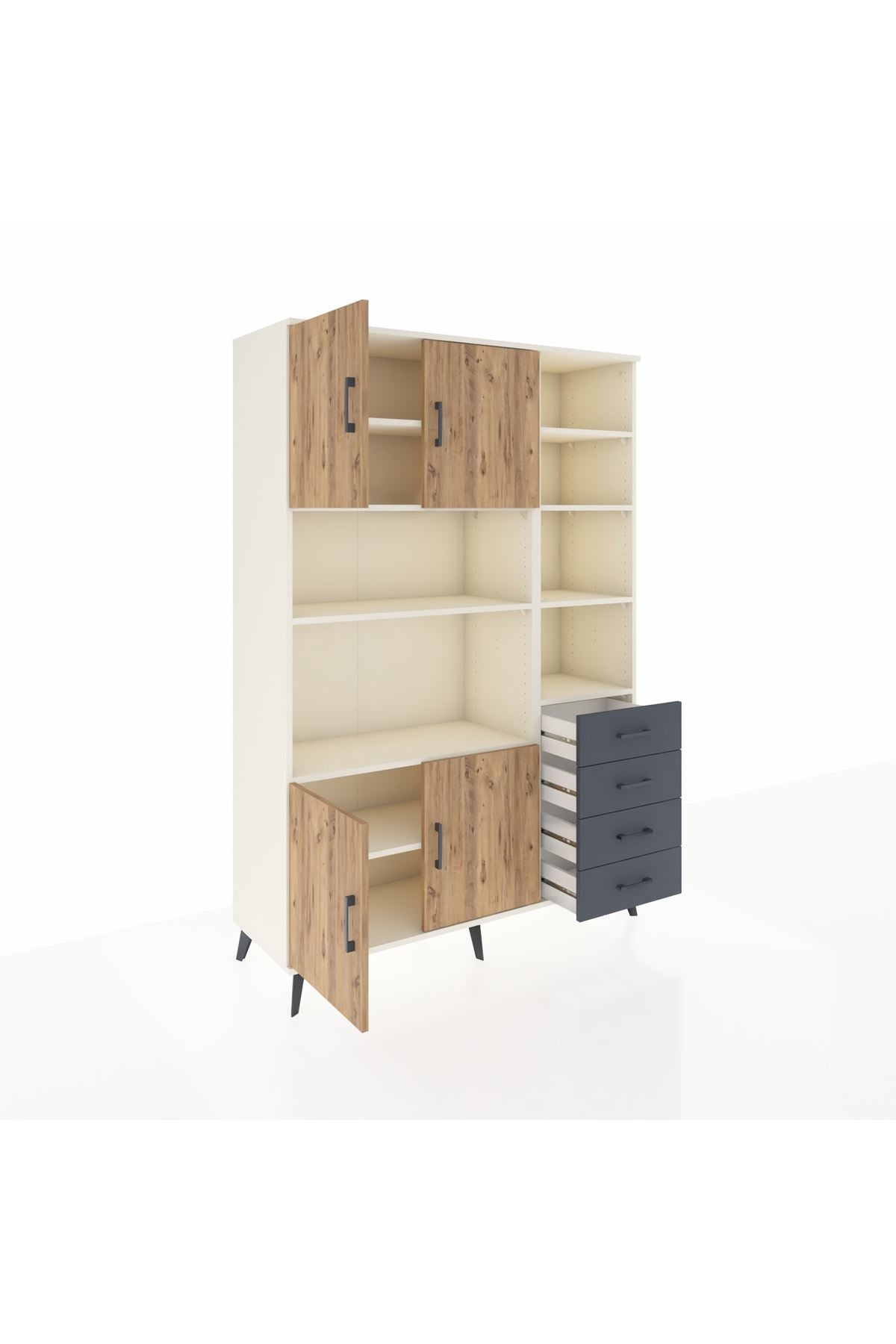 Hyperion Dolap 9 Raflı 4 Çekmeceli 4 Kapaklı 132x44x195 Aytaşı-Çam/Antrasit