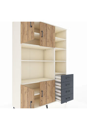 Hyperion Dolap 9 Raflı 4 Çekmeceli 4 Kapaklı 132x44x195 Aytaşı-Çam/Antrasit