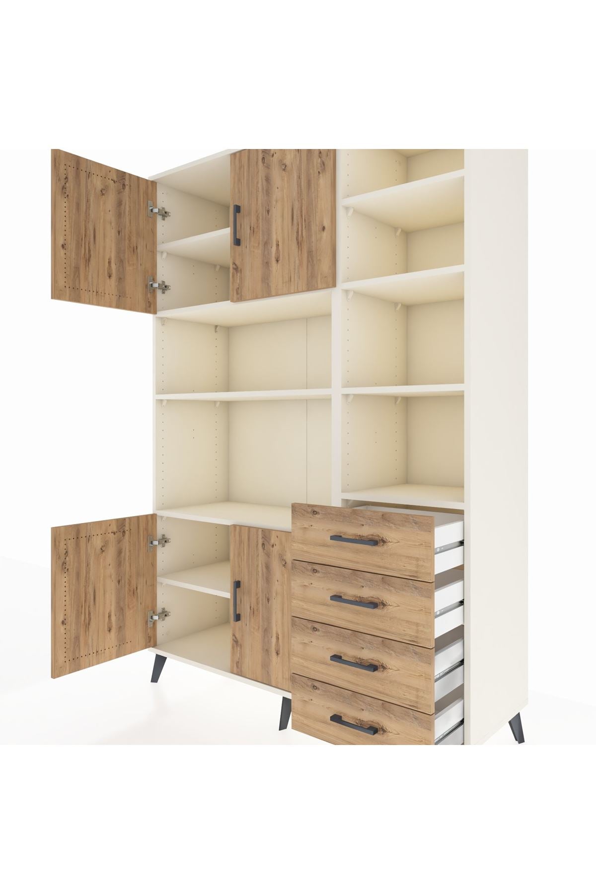 Hyperion Dolap 9 Raflı 4 Çekmeceli 4 Kapaklı 132x44x195 Aytaşı-Çam/Çam