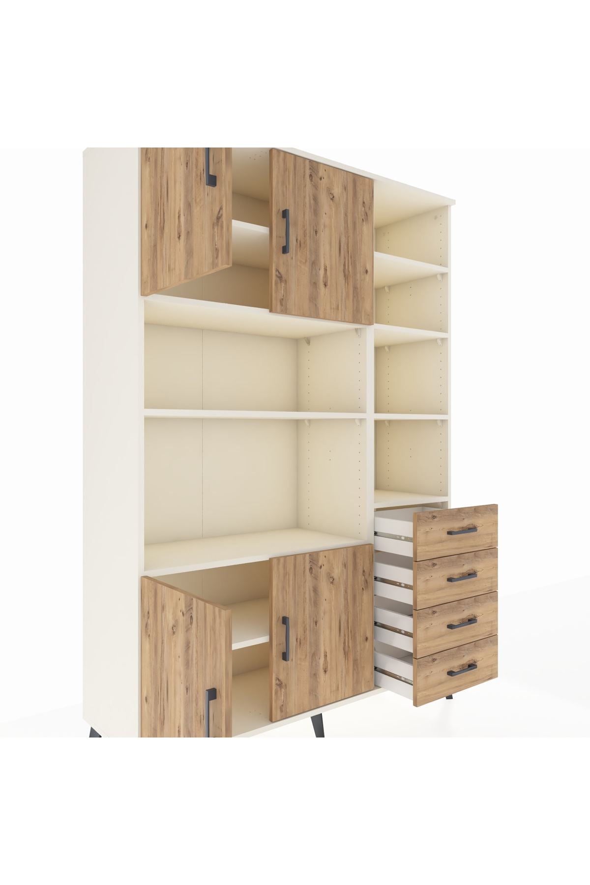 Hyperion Dolap 9 Raflı 4 Çekmeceli 4 Kapaklı 132x44x195 Aytaşı-Çam/Çam