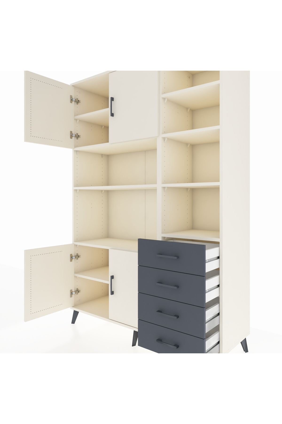 Hyperion Dolap 9 Raflı 4 Çekmeceli 4 Kapaklı 132x44x195 Aytaşı-Aytaşı/Antrasit