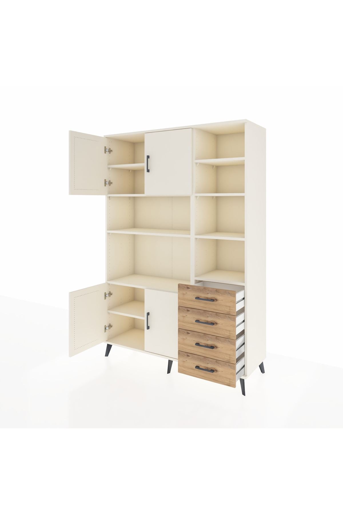 Hyperion Dolap 9 Raflı 4 Çekmeceli 4 Kapaklı 132x44x195 Aytaşı-Aytaşı/Çam