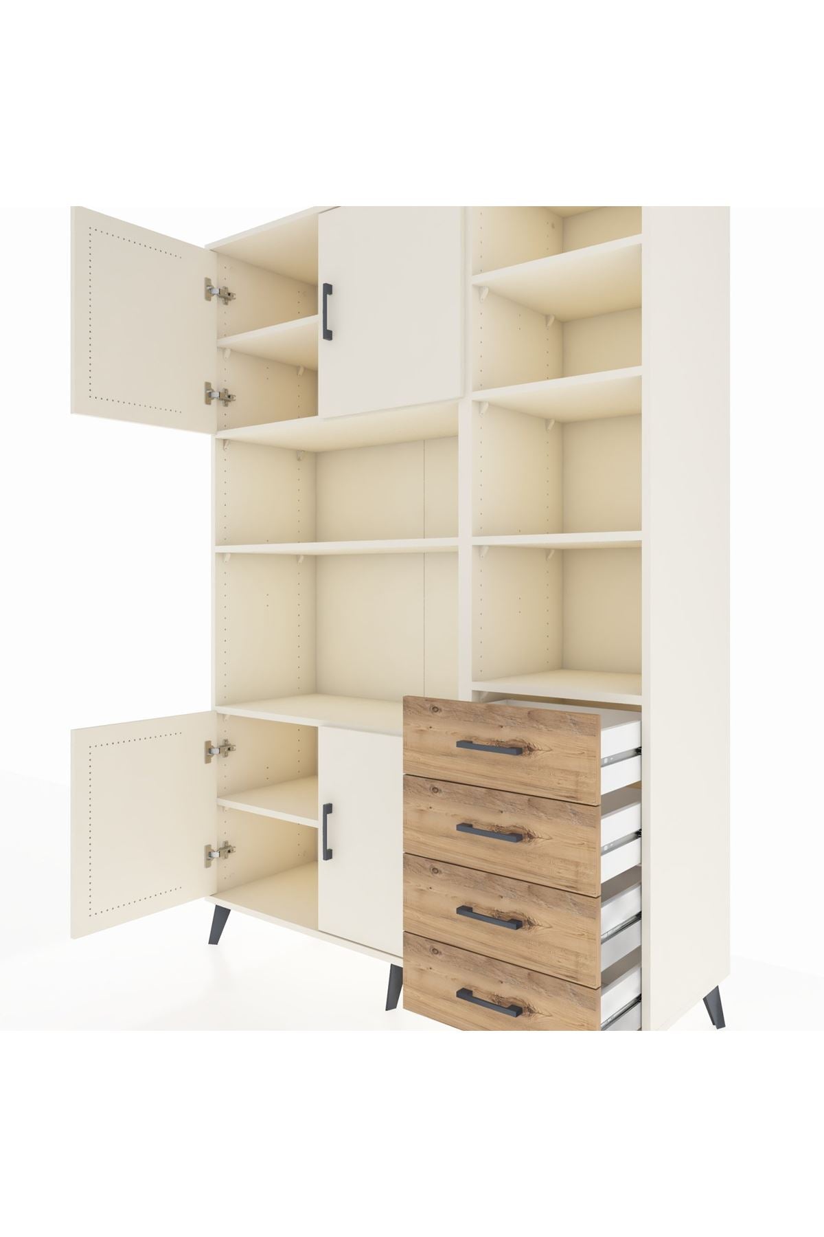 Hyperion Dolap 9 Raflı 4 Çekmeceli 4 Kapaklı 132x44x195 Aytaşı-Aytaşı/Çam