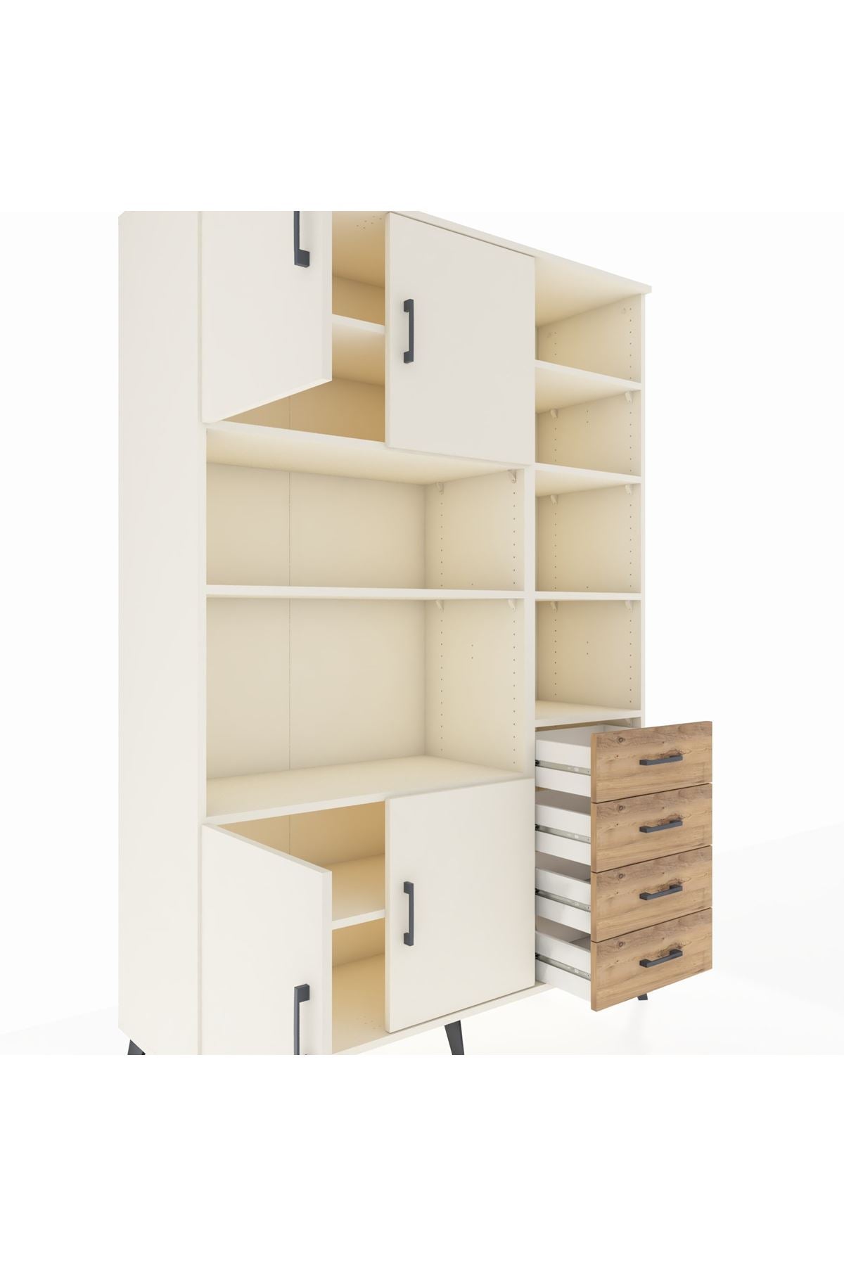 Hyperion Dolap 9 Raflı 4 Çekmeceli 4 Kapaklı 132x44x195 Aytaşı-Aytaşı/Çam